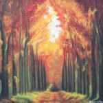 Zon in herfstbos | doek 40 x 40 cm | acrylverf | verkocht