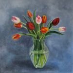 Gekleurde tulpen | Doek 60x60 cm | olieverf | € 495,00